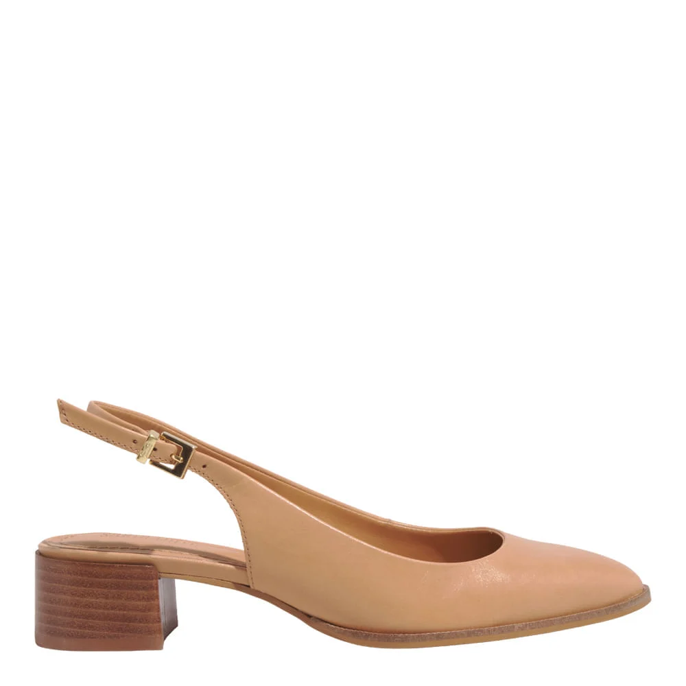 Scarpin Boneca Slingback Couro Nobre Soft Marrom Doce de Leite Salto Bloco - vista 1 de 3