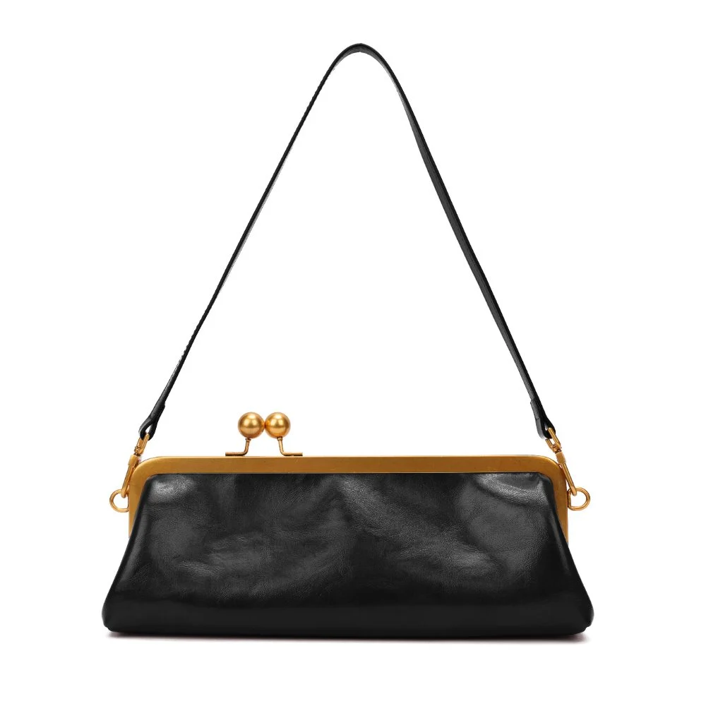 Bolsa Pequena Sof Preta Fecho Kiss Lock Alça de Ombro - vista 5 de 8