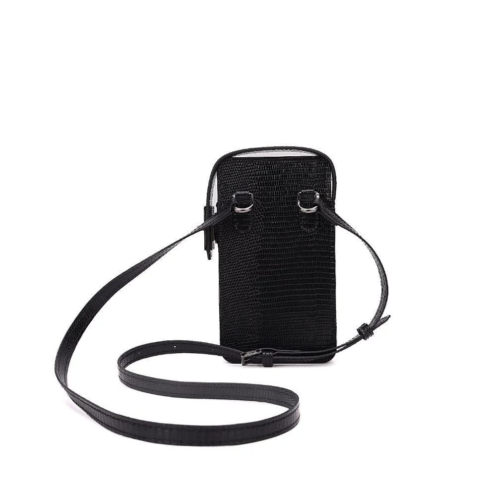 Bolsa Porta Celular Material Lizard Preto Alça Transversal - vista 4 de 7