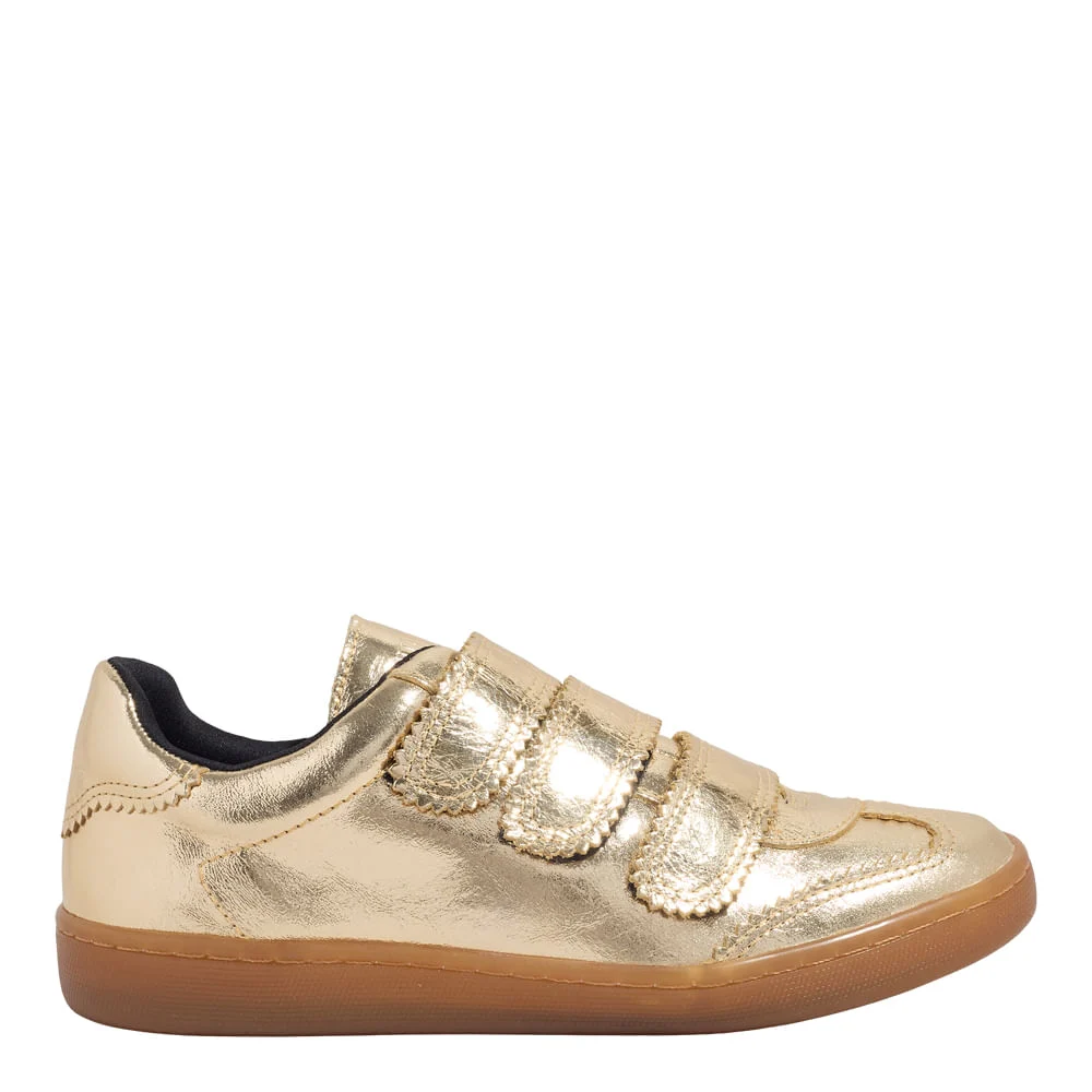 Tênis Velcro Couro Craquele Metalizado Dourado - vista 1 de 5