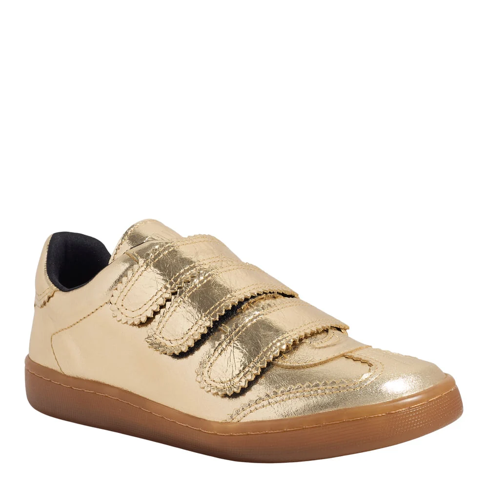 Tênis Velcro Couro Craquele Metalizado Dourado - vista 2 de 5