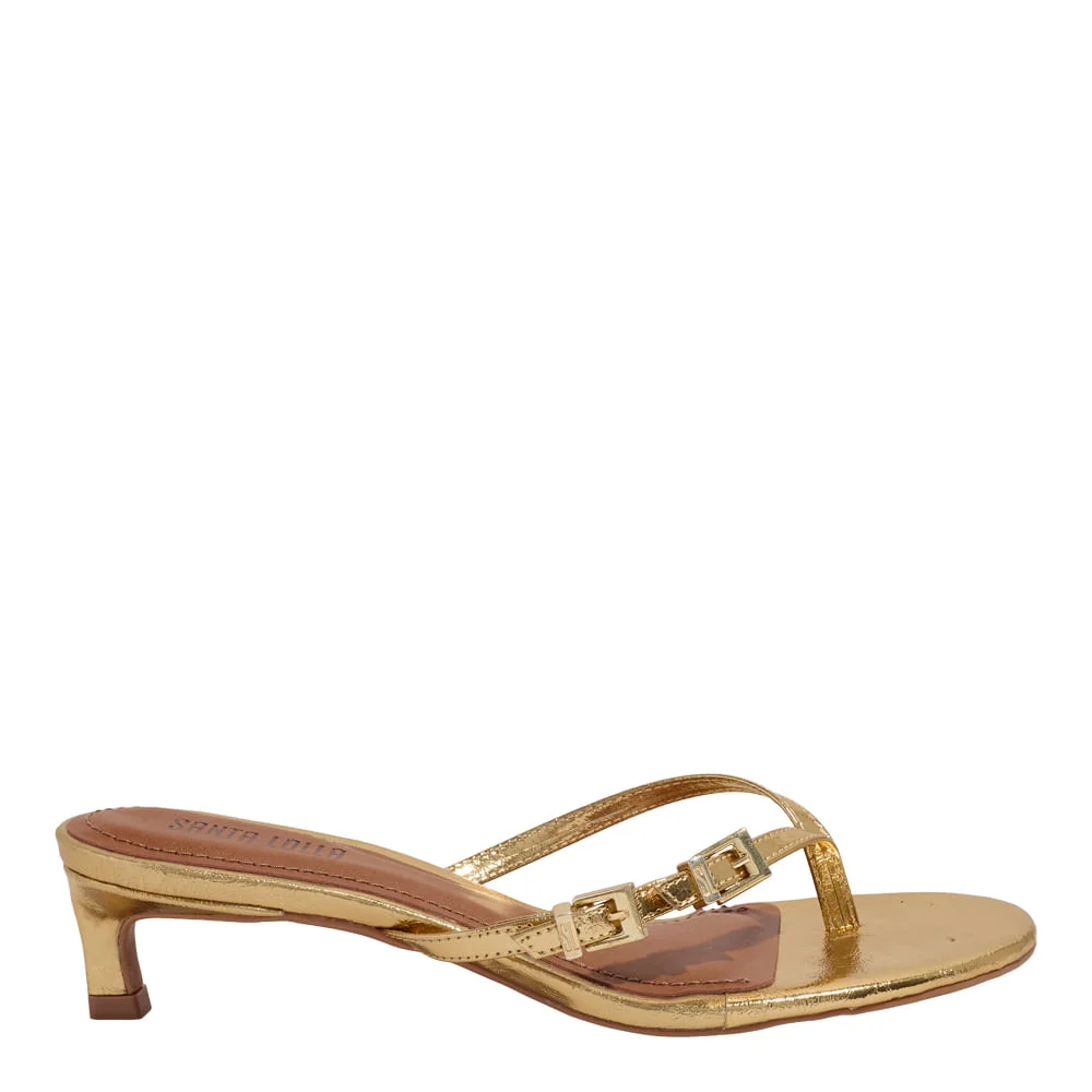 Mule de Dedo Metalizado Reflexo Dourado Salto Baixo Fino - vista 1 de 3