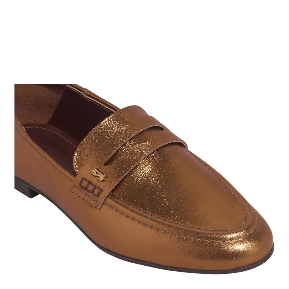 Mocassim Couro Metalizado Malibu Bronze - vista 5 de 6