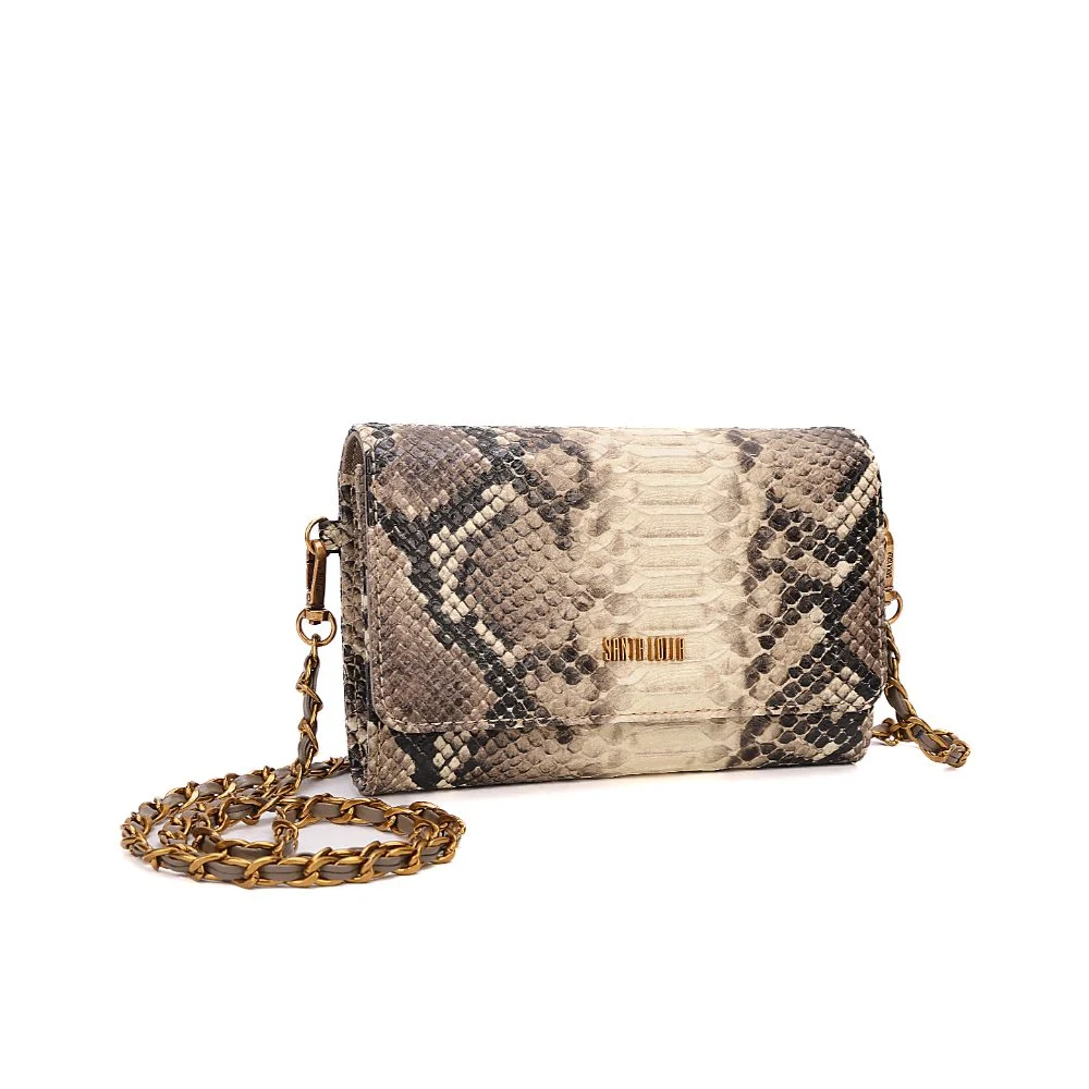 Bolsa Carteira Com Caixa Estampa Animal Print Cobra Alça Transversal Corrente - vista 4 de 9