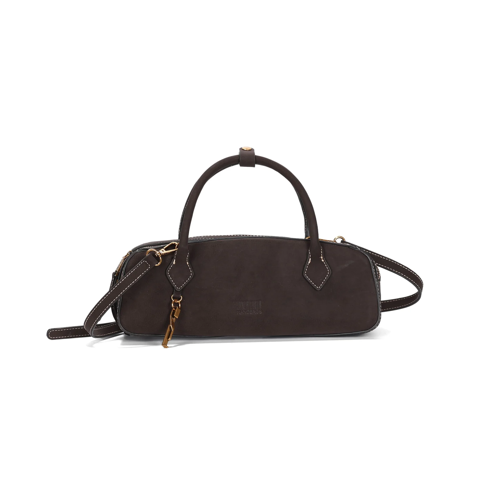 Bolsa Baguete Pequena Nobuck Marrom Dark Alça Dupla - vista 2 de 4