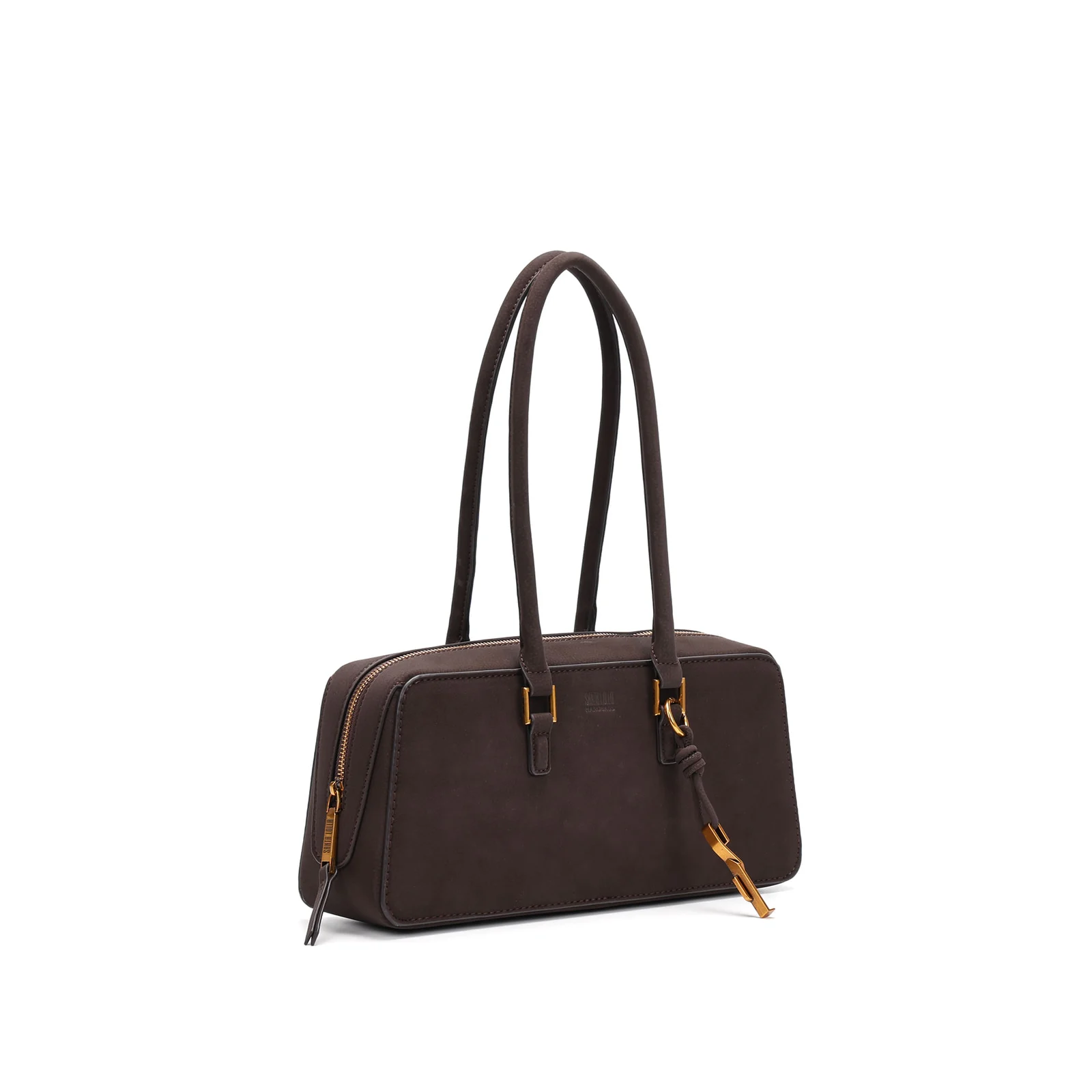 Bolsa Média Estruturada Nobuck Marrom Dark - vista 2 de 5