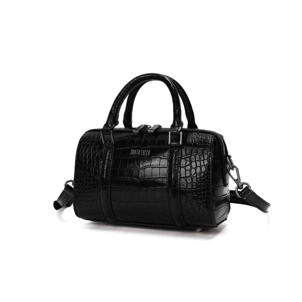 Bolsa Baú Pequena Croco Preto Transversal - vista 3 de 3