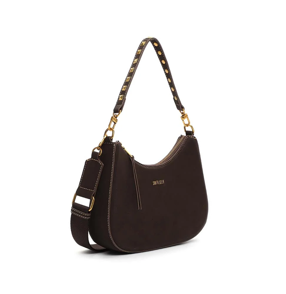 Bolsa Baguete Média Nobuck Marrom Alça Spikes - vista 2 de 5