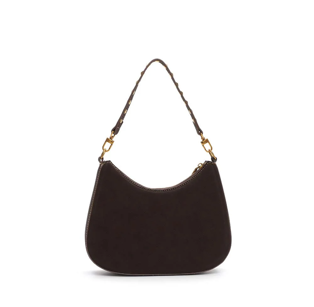 Bolsa Baguete Média Nobuck Marrom Alça Spikes - vista 3 de 5