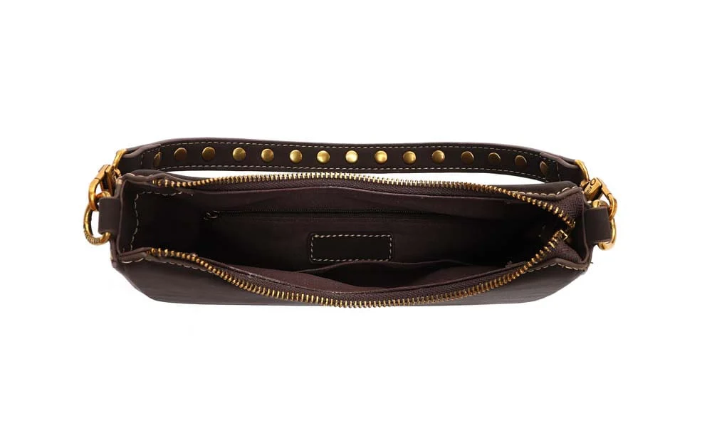 Bolsa Baguete Média Nobuck Marrom Alça Spikes - vista 5 de 5