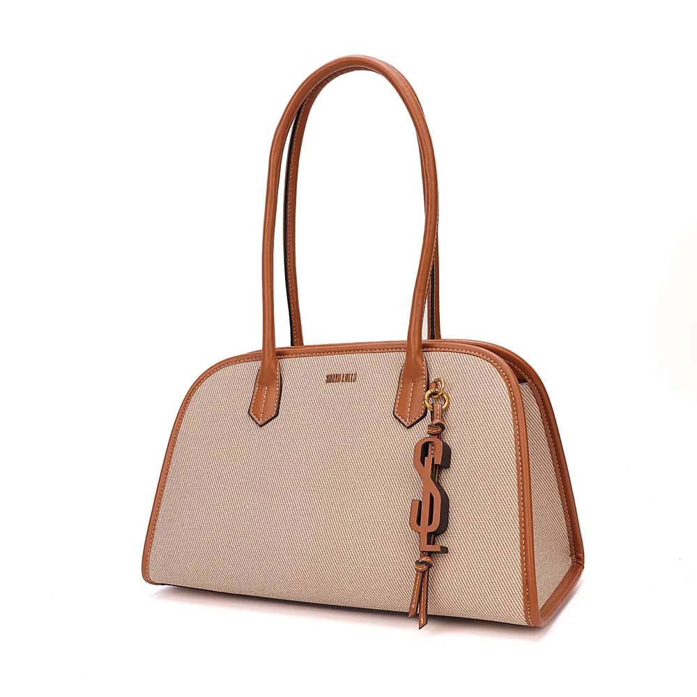 Bolsa Canvas Estruturada Bege Alça Longa - vista 2 de 6