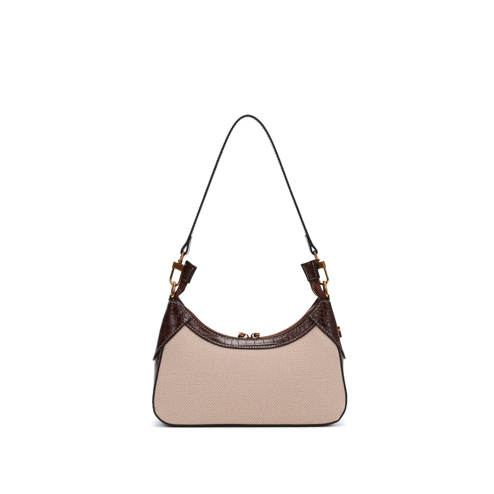 Bolsa De Ombro Pequena Canvas Bege Recortes Croco - vista 3 de 5