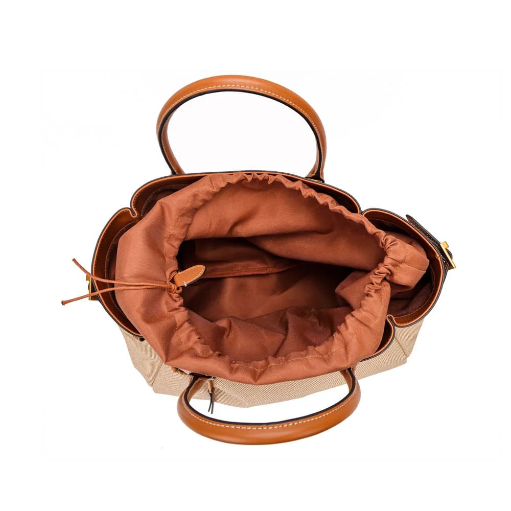 Bolsa Tote Grande Canvas Bege E Marrom Alça Dupla - vista 8 de 8