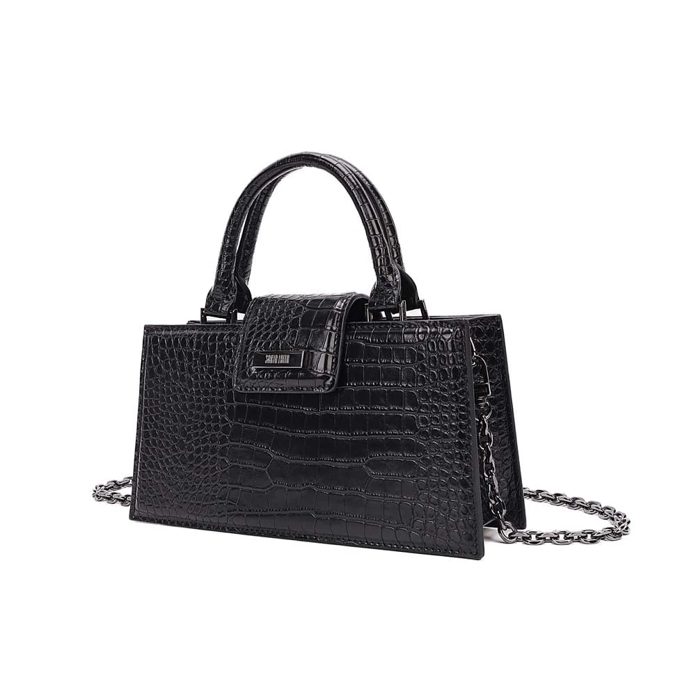 Bolsa Estruturada Croco Preto Alça Corrente - vista 2 de 6