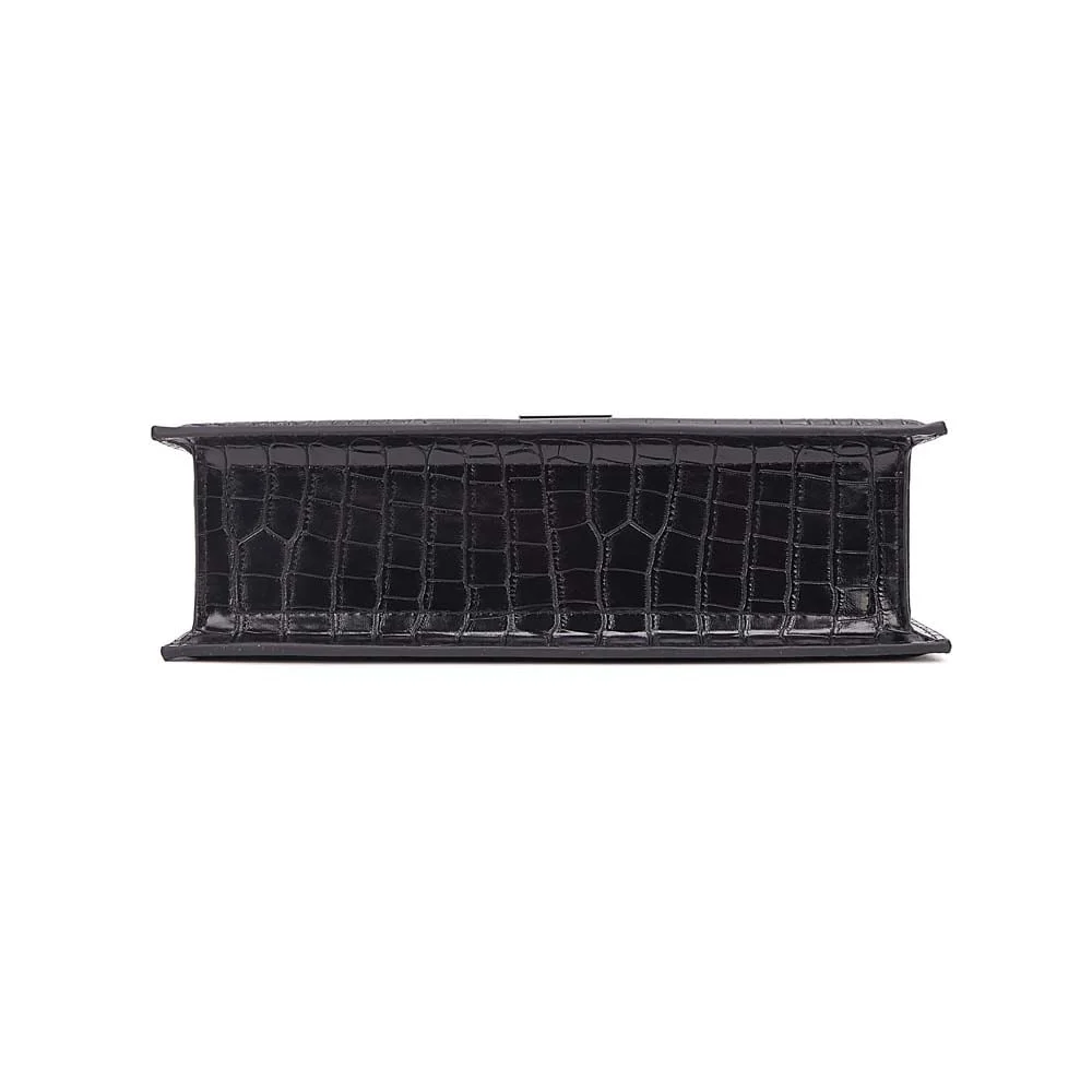 Bolsa Estruturada Croco Preto Alça Corrente - vista 5 de 6