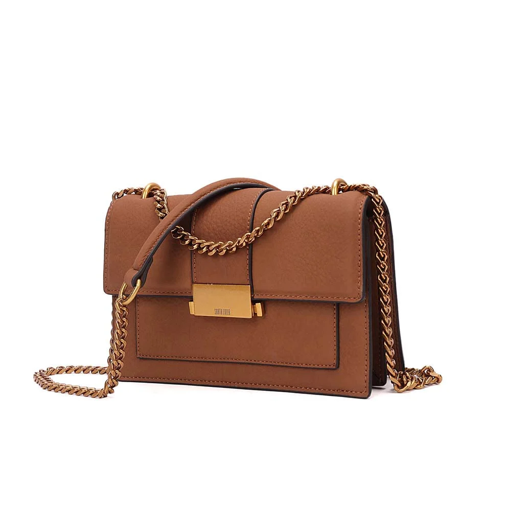 Bolsa Pequena Nobuck Alça Corrente Marrom Safari - vista 3 de 7
