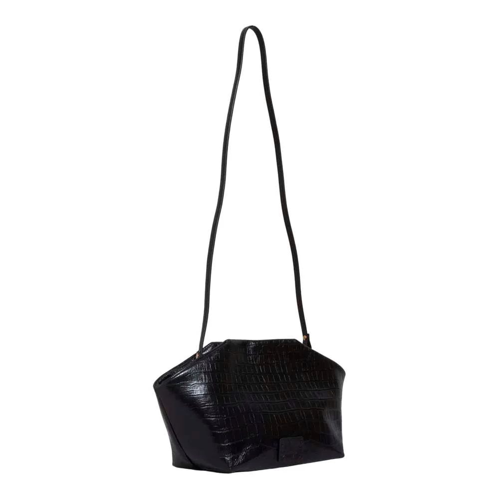 Bolsa Média Couro Croco Preto Alça Transversal - vista 2 de 3