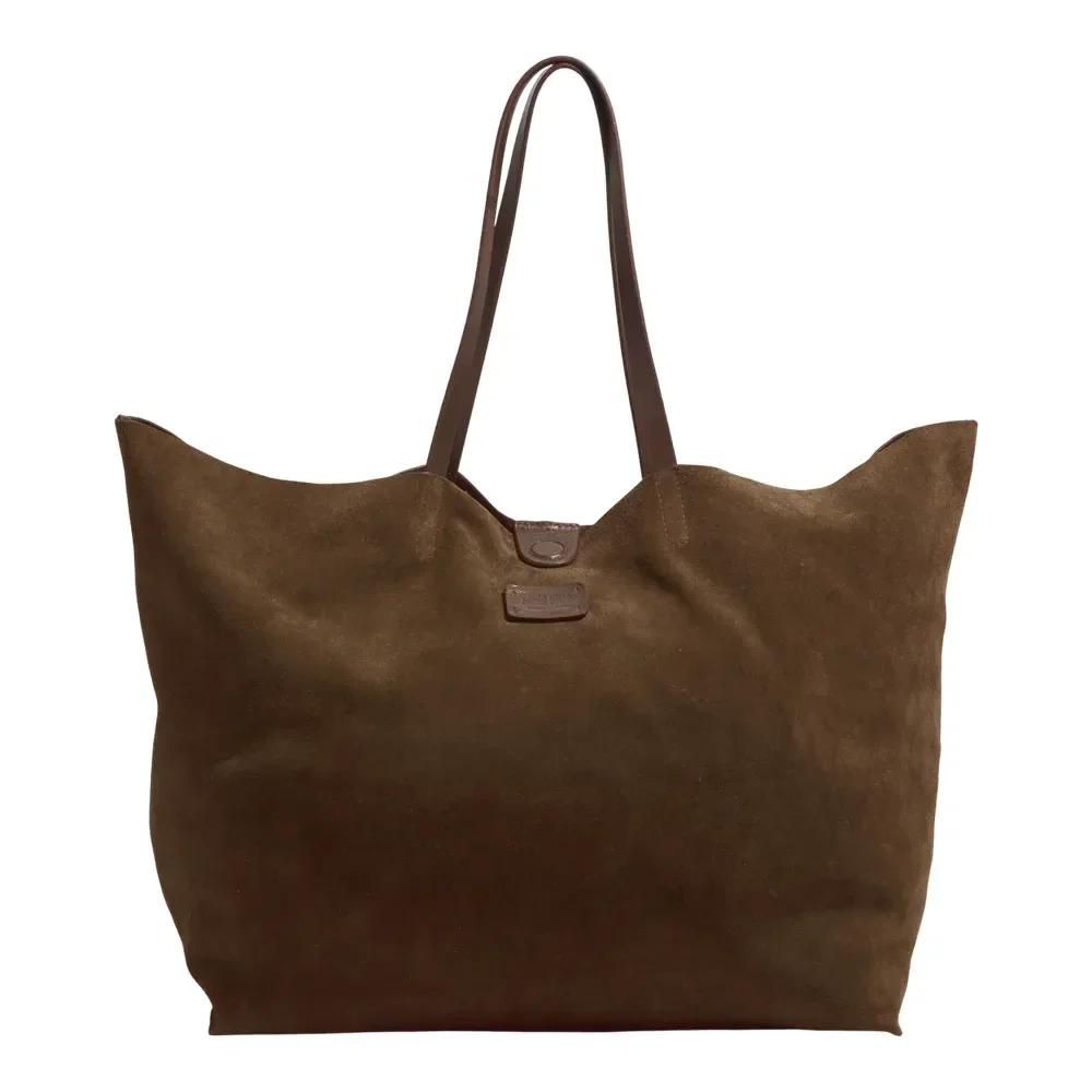 Bolsa Shopper Couro Camurça Marrom Dark Alça de Ombro - vista 1 de 3