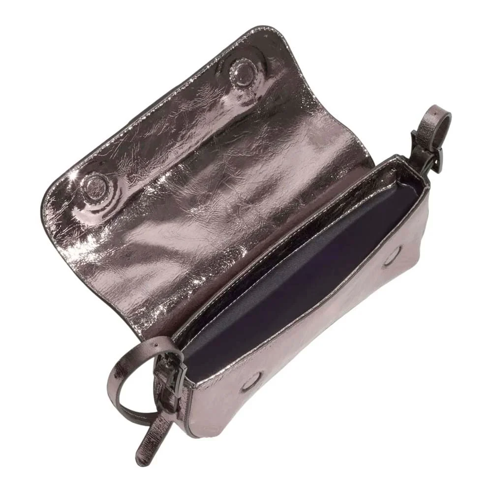 Bolsa Pequena Couro Metalizado Cinza Onix Alça de Ombro - vista 3 de 3