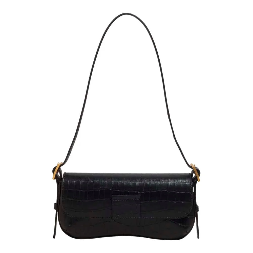 Bolsa Pequena Couro Croco Preto Alça de Ombro - vista 1 de 3