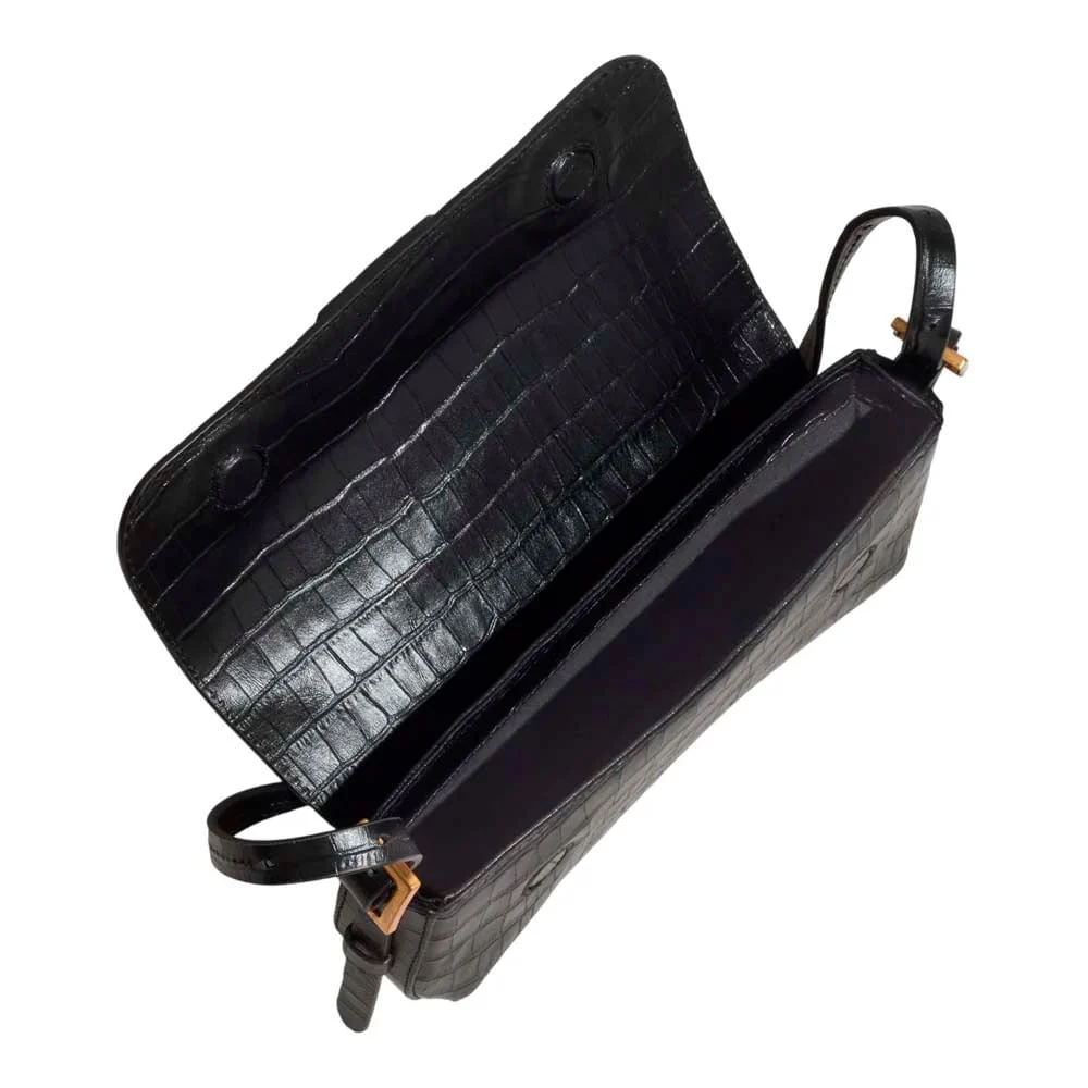 Bolsa Pequena Couro Croco Preto Alça de Ombro - vista 3 de 3