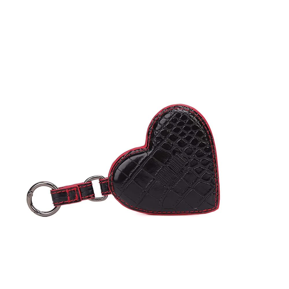 Chaveiro Espelho Coração Croco Preto E Vermelho - vista 6 de 7