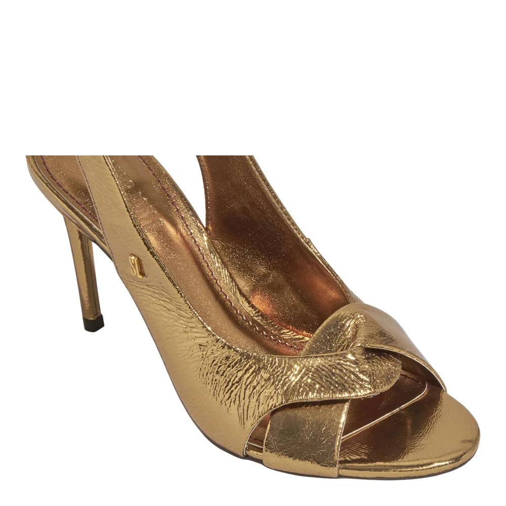 Peep Toe Slingback Couro Metalizado Dourado - vista 4 de 4