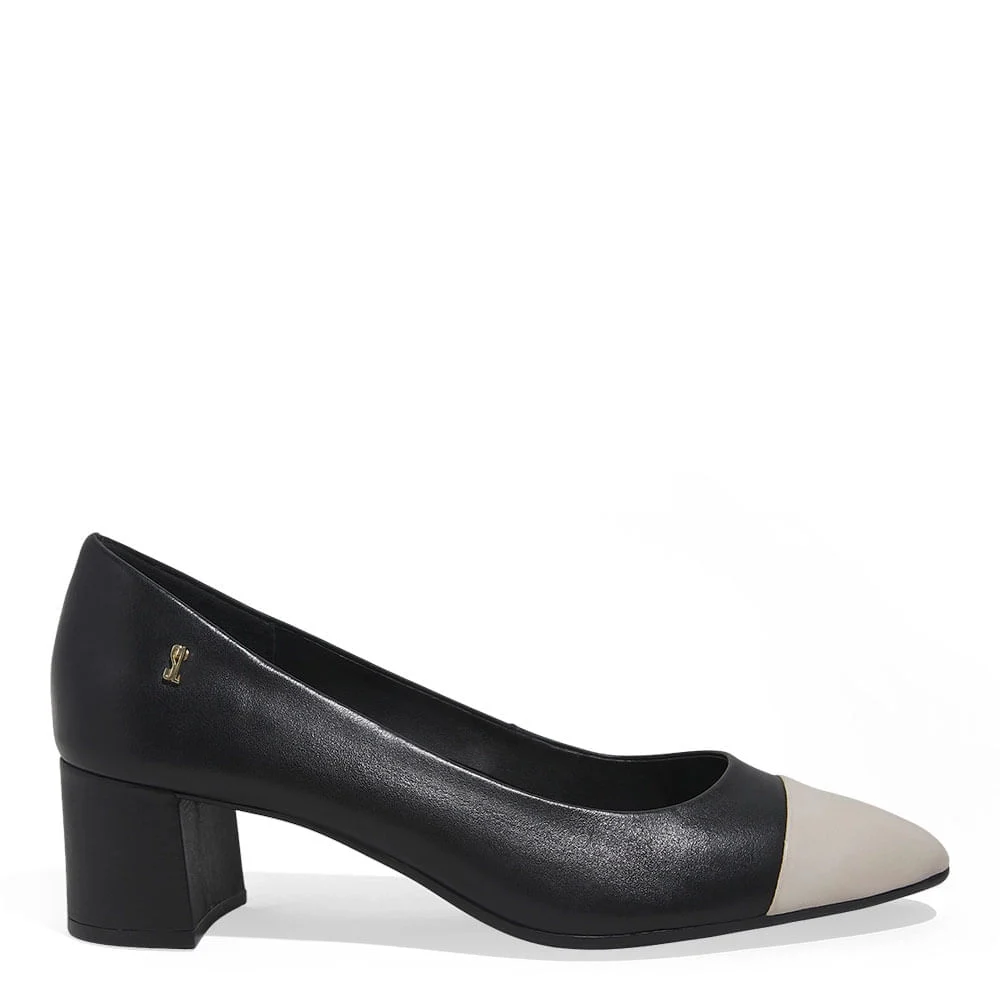 Scarpin Boneca Couro Nobre Soft Salto Grosso Preto - vista 1 de 4