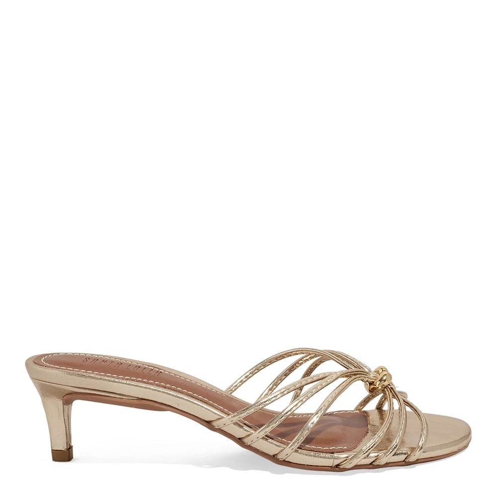 Mule Metalizado Reflexo Salto Fino Baixo Dourado - vista 1 de 5