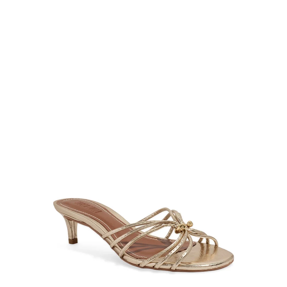 Mule Metalizado Reflexo Salto Fino Baixo Dourado - vista 2 de 5