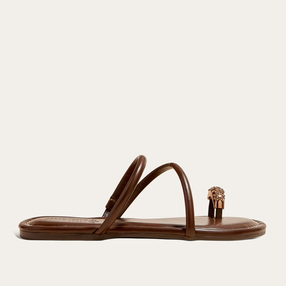 Rasteira Napa Bico Redondo Marrom Toe Ring Brilho - vista 1 de 2