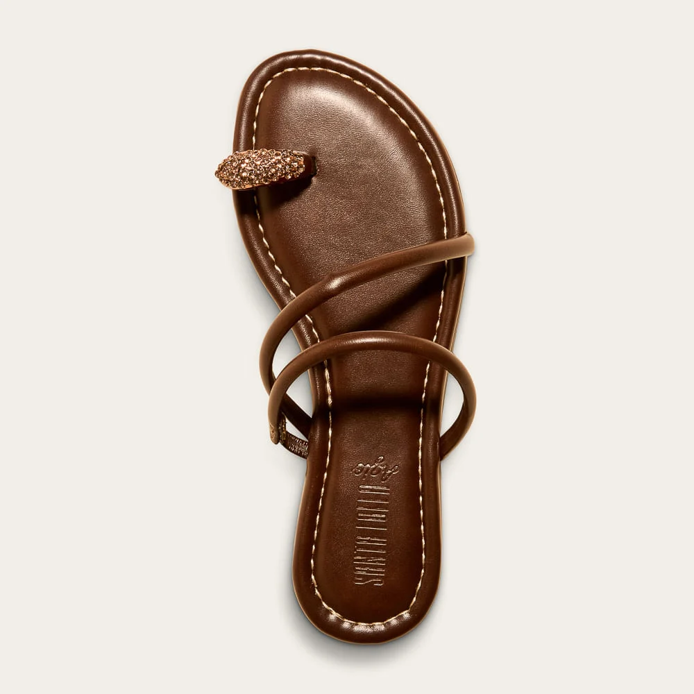 Rasteira Napa Bico Redondo Marrom Toe Ring Brilho - vista 2 de 2