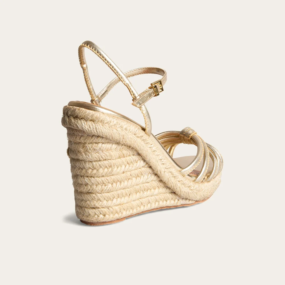 Sandália Espadrille Anabela Metalizada Soft Dourado - vista 2 de 4