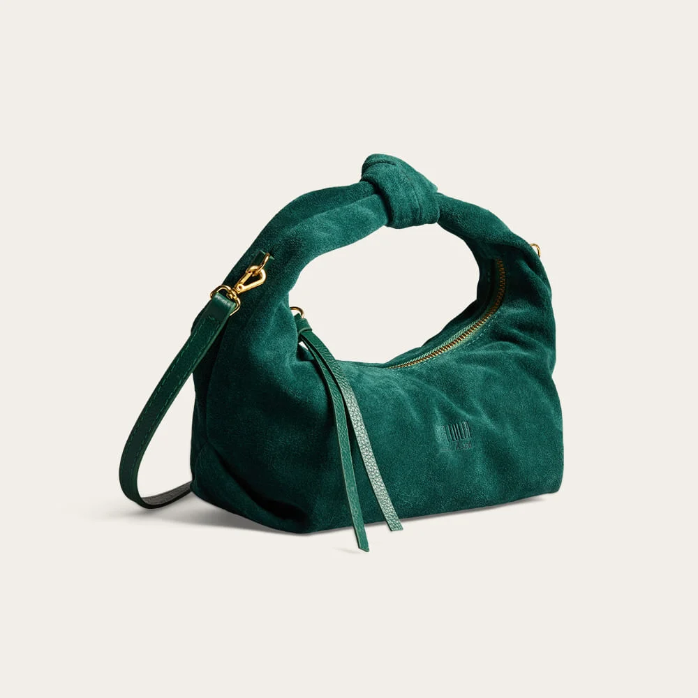 Bolsa Hobo Pequena Couro Camurça Verde Turmalina - vista 2 de 3