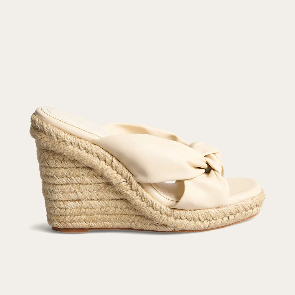 Tamanco Mule Espadrille Anabela Napa Soft Bege Angelical - vista 1 de 4