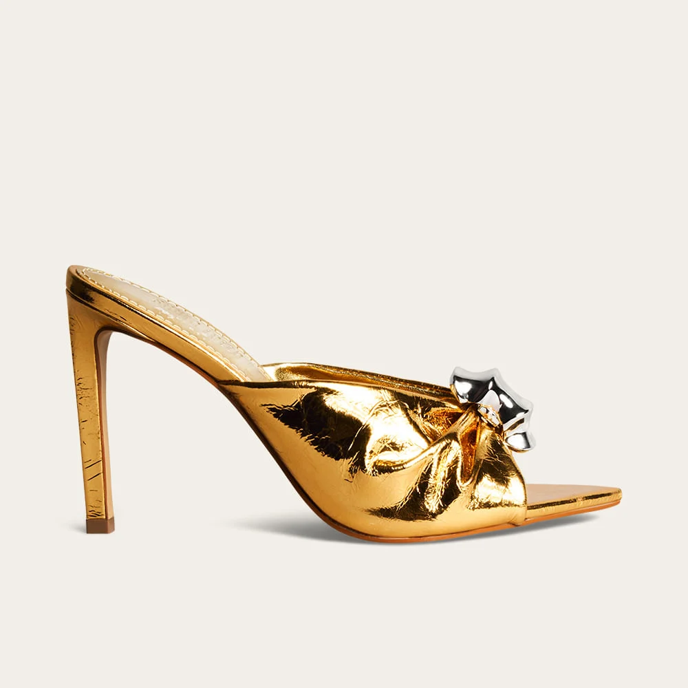 Tamanco Mule Metal Couro Metalizado Bico Folha Dourado - vista 1 de 4