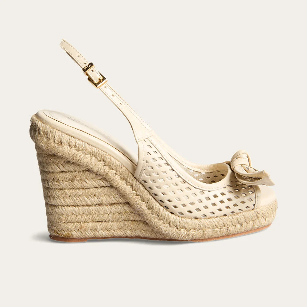 Sandália Espadrille Couro Confort Salto Anabela Off White - vista 1 de 4