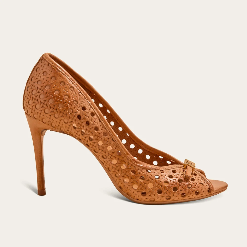 Peep Toe Couro Salto Fino Marrom Doce De Leite - vista 1 de 4