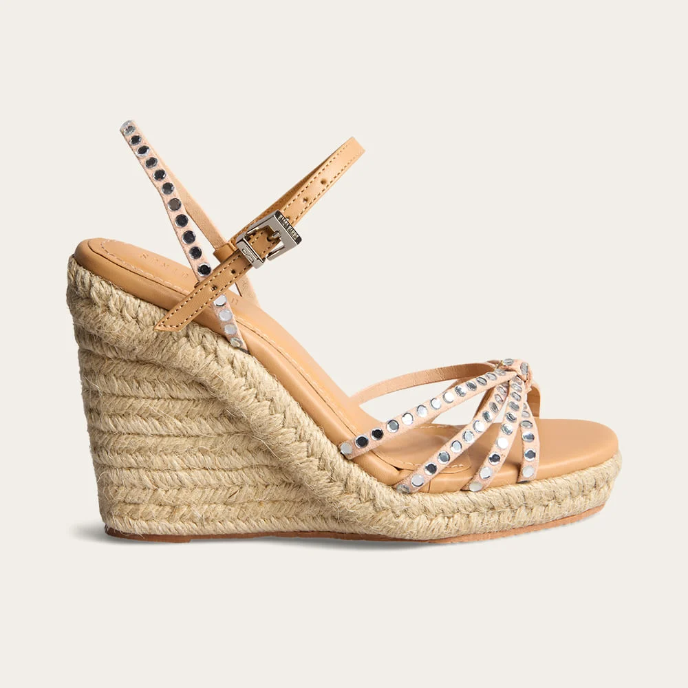 Sandália Espadrille Anabela Tachas Dumay Rosa Nude - vista 1 de 4