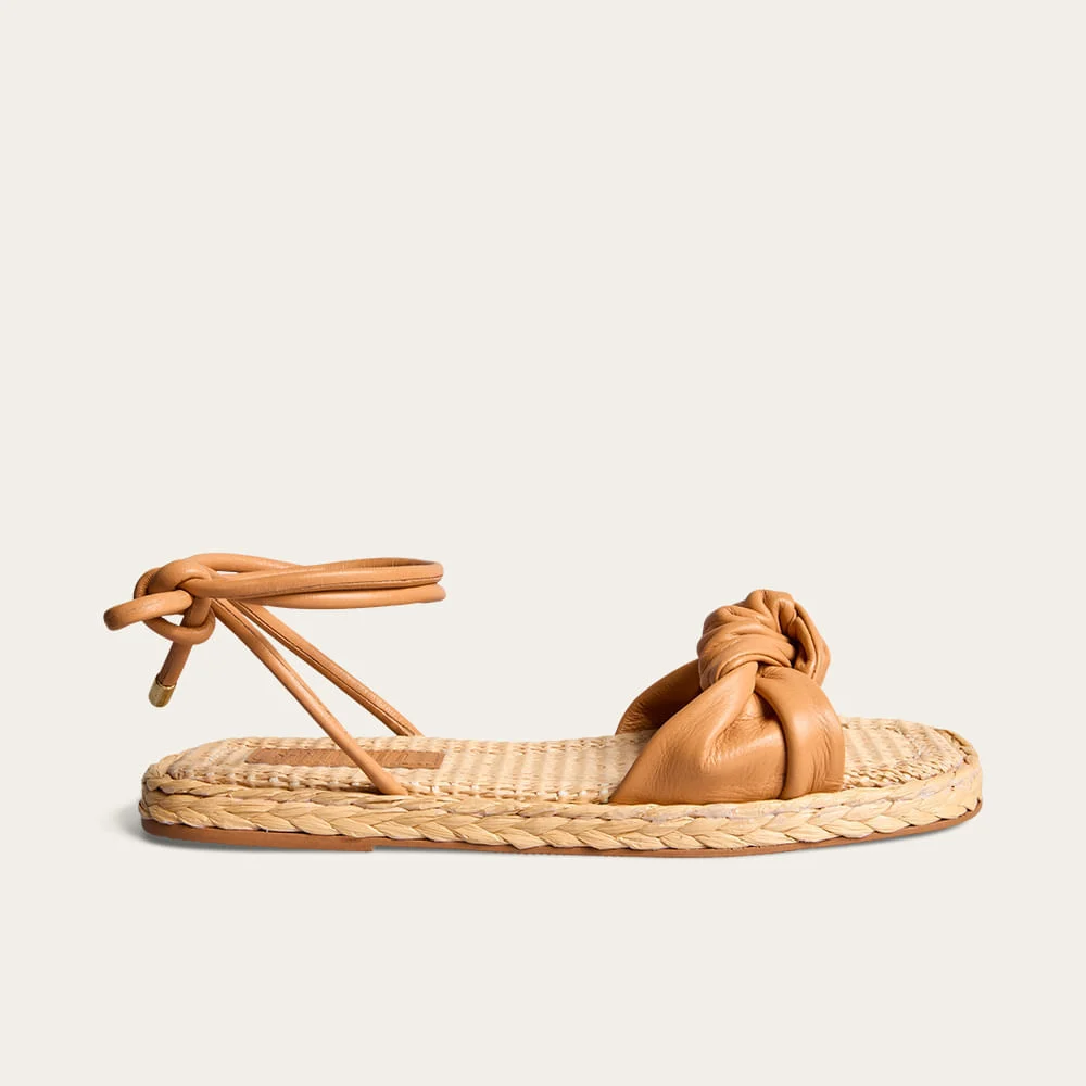 Rasteira Espadrille Amarração Couro Nobre Soft Caramelo Doce De Leite - vista 1 de 3