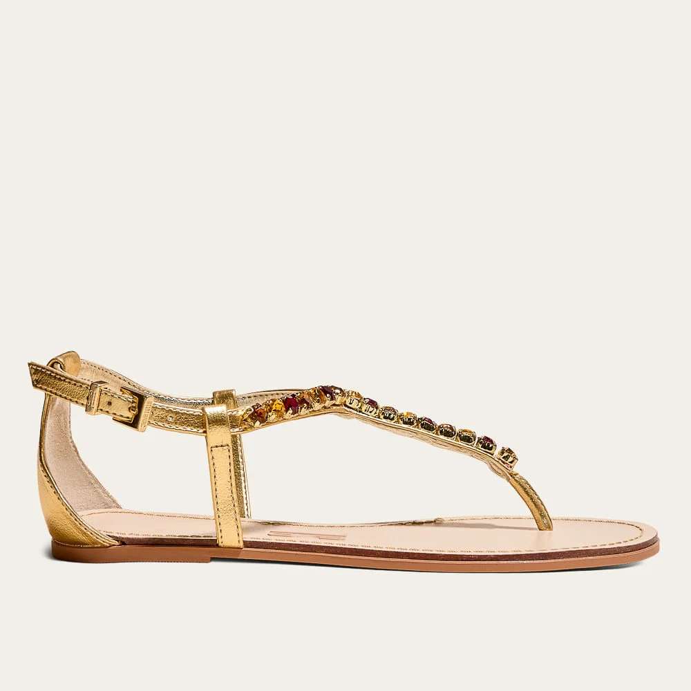 Rasteira Pedraria Metalizado Soft Dourado - vista 1 de 2