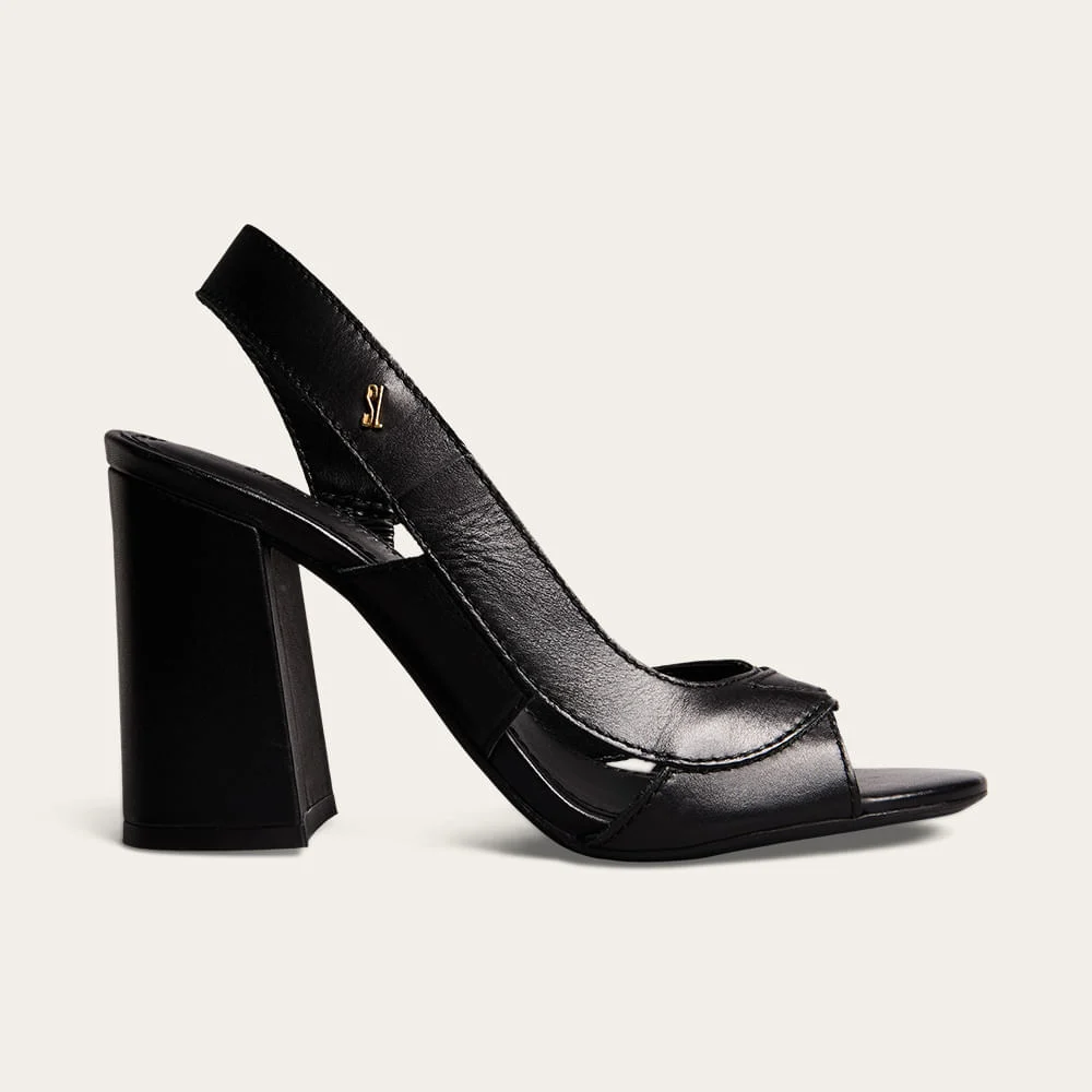 Sandália Peep Toe Slingback Couro Pelica Soft Salto Grosso Preto - vista 1 de 4