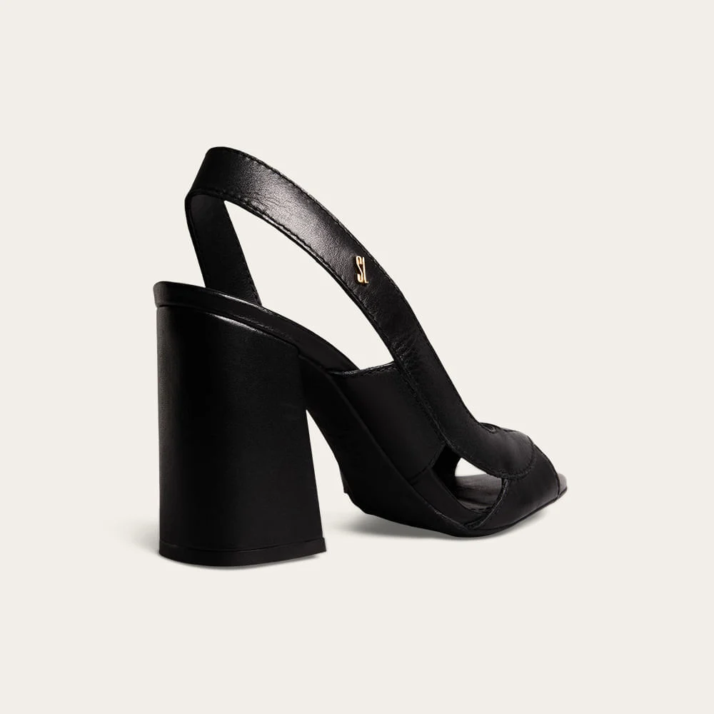 Sandália Peep Toe Slingback Couro Pelica Soft Salto Grosso Preto - vista 2 de 4
