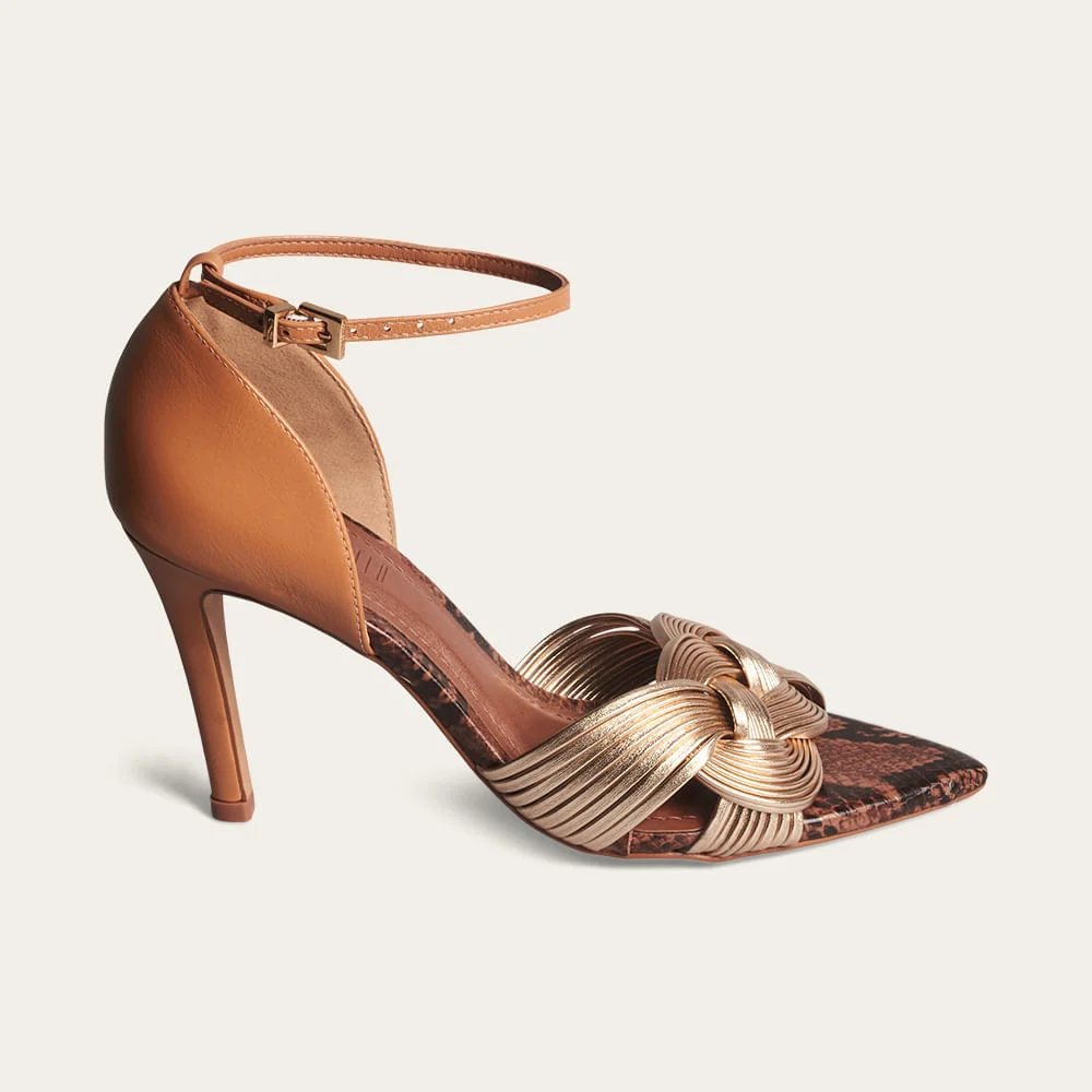 Sandália Peep Toe Couro Metalizado Bico Folha Dourado - vista 1 de 2