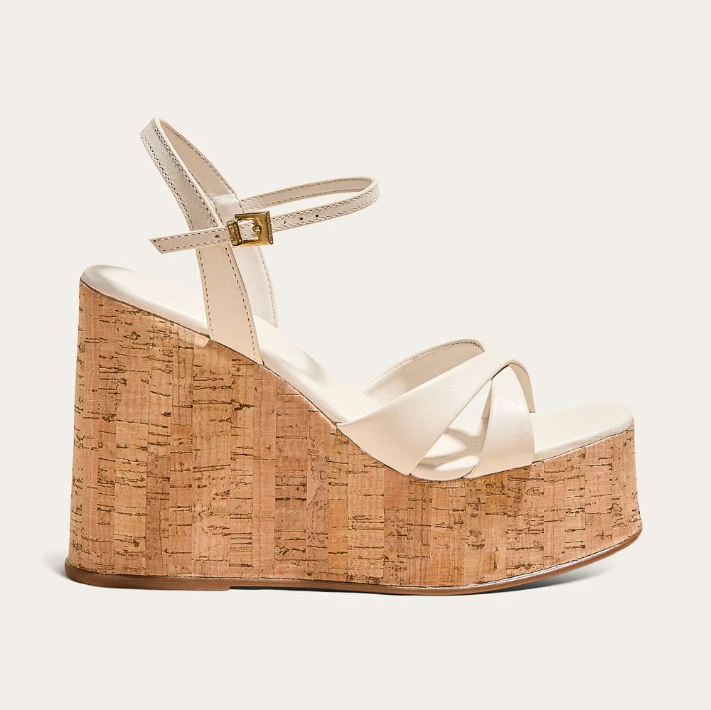 Sandália Espadrille Anabela Couro Soft Off White - vista 1 de 3