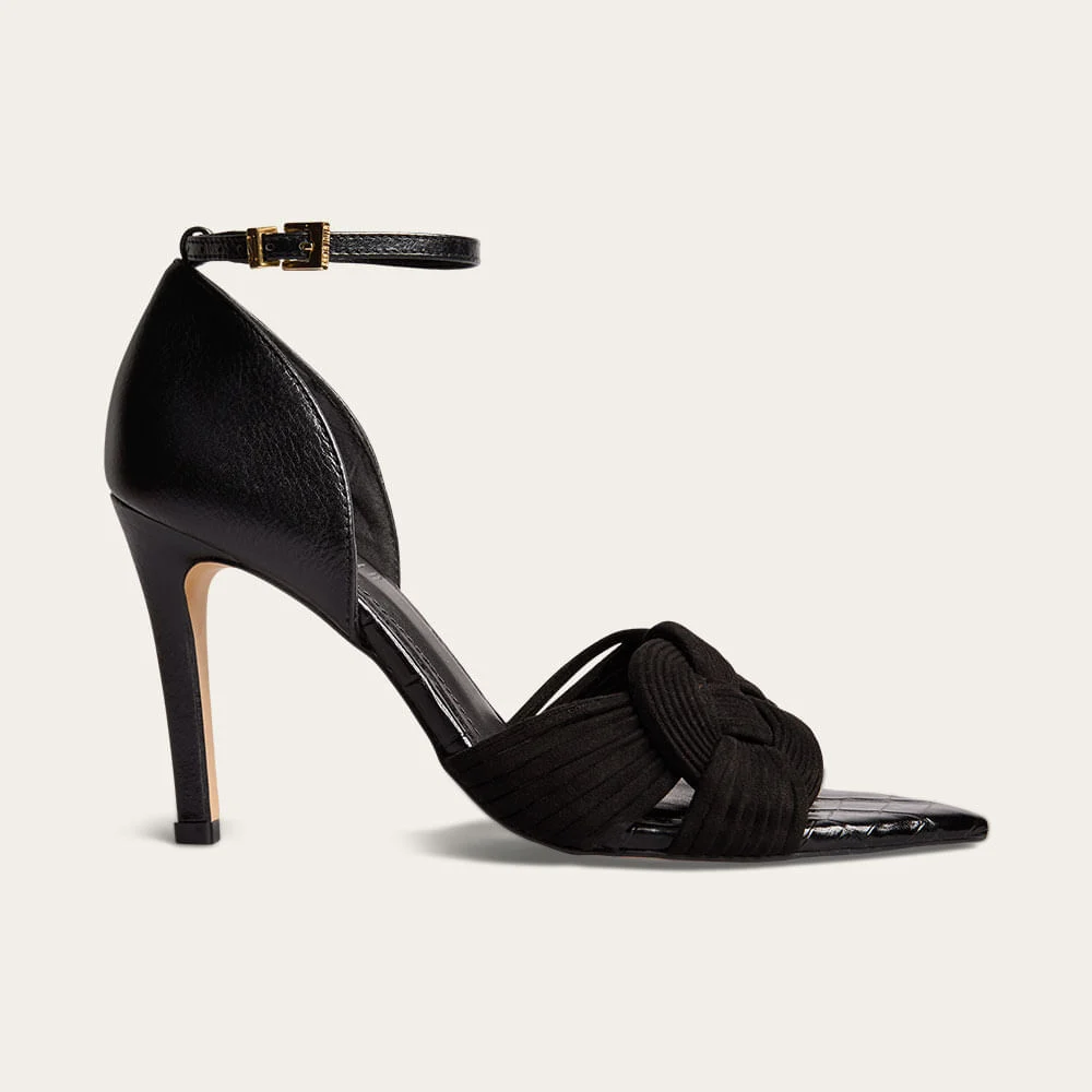 Sandália Peep Toe Couro Camurça Bico Folha Preta - vista 1 de 5