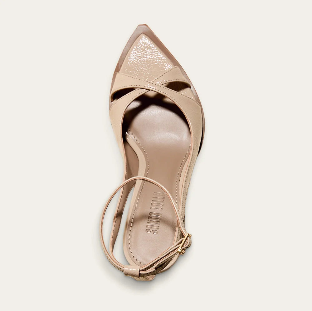 Sandália Peep Toe Verniz Bico Folha Salto Fino Cinza Fog - vista 3 de 3