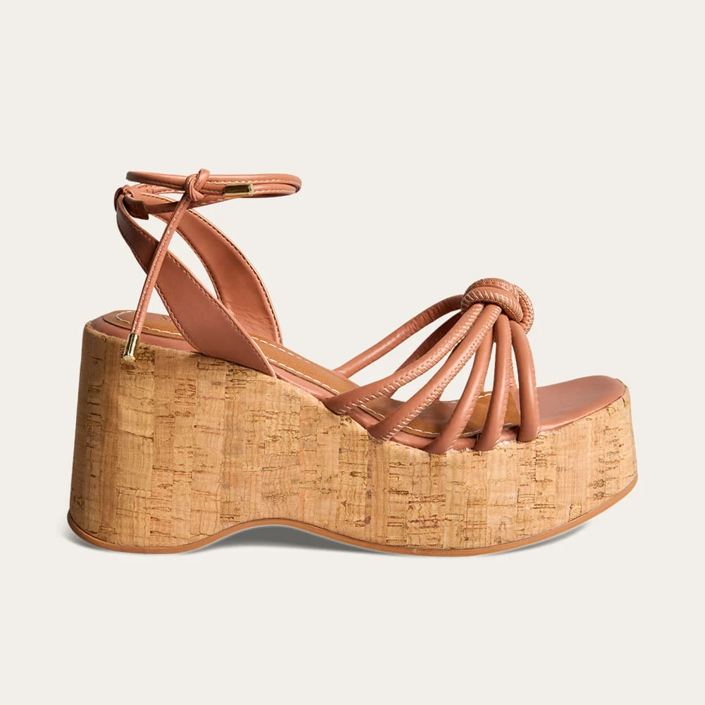 Sandália Espadrille Anabela Couro Soft Marrom Safari - vista 1 de 3