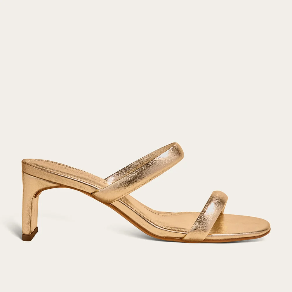 Tamanco Mule Metalizado Soft Salto Lâmina Dourado - vista 1 de 3