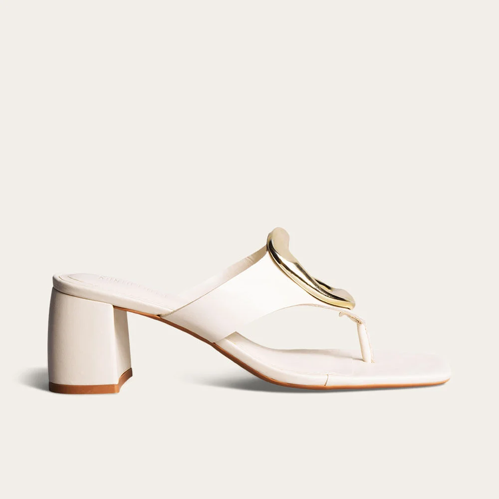 Tamanco Mule Metal Couro Soft Salto Grosso Off White - vista 1 de 4